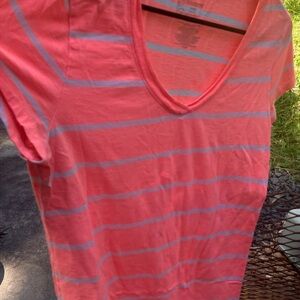 No Boundaries Coral and Light Gray Striped Tee